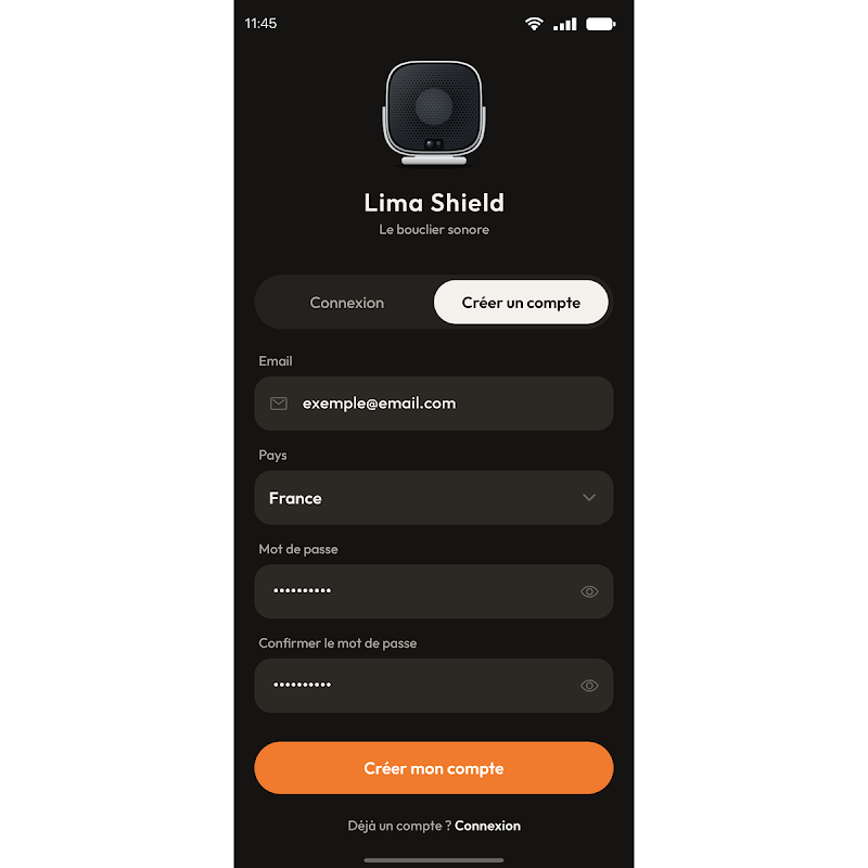 Figure 10 : Écran de création de compte dans l’application