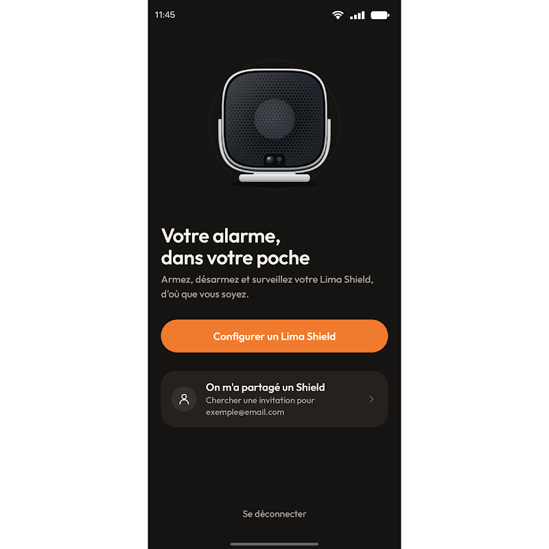 Figure 11 : Écran d’accueil de l’application avec le bouton « Configurer un Lima Shield »